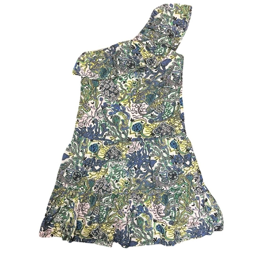A.L.C. One Shoulder Cotton Silk Midi Dress Paisley Ruffle Tiered Size XL
